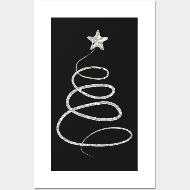 Minimalistic Silver Faux Glitter Star Christmas Tree Wall Art by Felicity-K